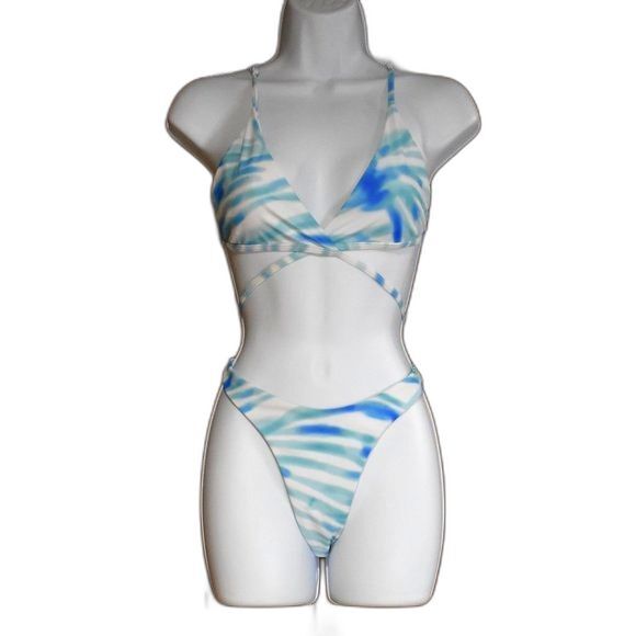 Blue and White Tie-Dye 2 Piece bating Suit Bikini Size Large - Picture 1 of 12